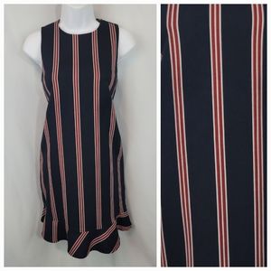 ZARA TRF Striped Dress Navy Red Ruffle Peplum Hem